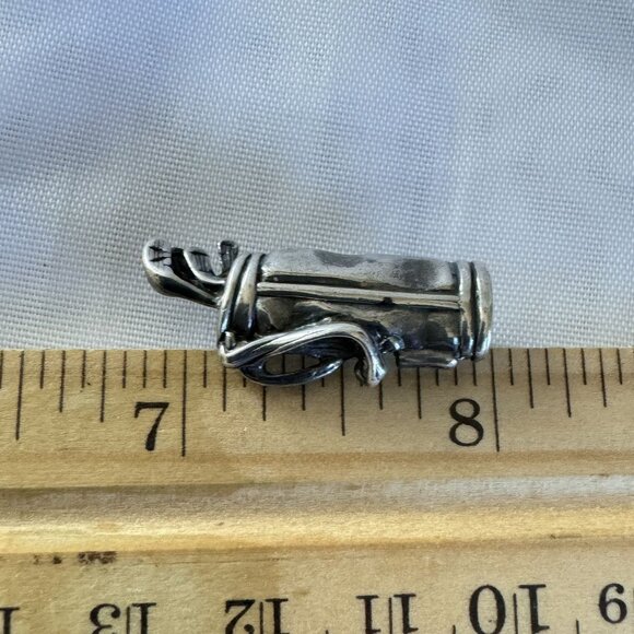 Solid Sterling Silver 925 Three Dimensional Golf Club Bag Brooch Size 1'' Length - Picture 9 of 11